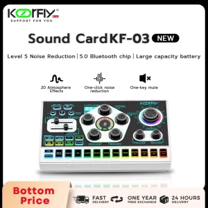 Koorfly KF03 Sound Card Mixer Set 48V Phantom Power XLR Mic Input Noise Reduction for Recording Karaoke Live