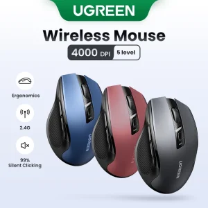 UGREEN Wireless Mouse, 6 Silent Buttons, 2.4G with USB Mini Receiver, 5 Level DPI Setting 4000DPI
