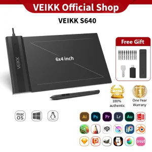 VEIKK S640 Drawing Tablet 6x4 Inch Pen Tablet with Battery-Free Stylus Support Mac/ Windows/ Android for