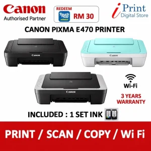 Canon E470 Ink Efficient All-In-One Wireless Printer Black Green White - Print/Scan/Copy/Wifi