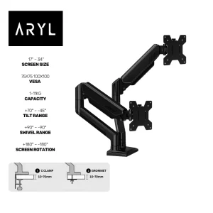 the Aryl™ Gas Spring Dual Monitor Arm Pro