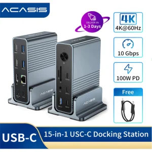 ACASIS USB-C Desktop Docking Station(15-in-1)Docking Station Hub For USB-C Laptop, 4K HDMI Display, DP 4K@60