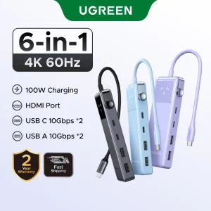 Ugreen Uno 6-in-1 HUB 4K@60Hz 10Gbps Robot HUB PD100W USB A USB C HDMI Type C Adapter