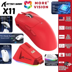Attack Shark X11 Wireless Mouse Three Modes Bluetooth Cable 2.4G PAW3311 RGB Magnetic Charging Gaming