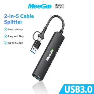 MeeGoo 2-in-5 Type-C USB 3.0 Hub Ultra Slim Mouse Keyboard Flash Drive Printer Compatible Laptop PC PS5