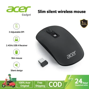 Acer Silent Wireless Mouse 2.4GHz 4 Buttons Adjustable DPI 1600 DPI USB-A Receiver Smooth Tracking Compact