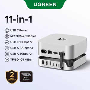 UGREEN Mac mini M4 Dock and Stand DP Hub for Mac mini M4 and M4 Pro 2024 with M.2 NVMe SSD Enclosure, 4K144Hz