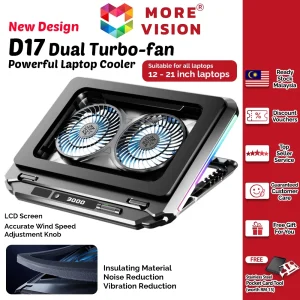 D17 Powerful Turbo-Fan 3000RPM RGB Laptop Cooler Infinitely Variable Speed Cooling Gaming Pad USB Adjustable