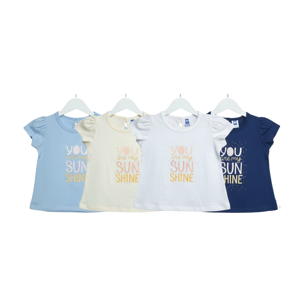 "You Are My Sunshine" Printed Baby Girl Cotton Short Sleeve T-shirt