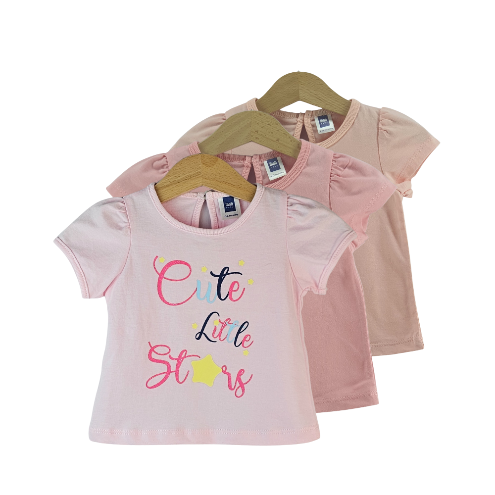 Cute Little Star Print Cotton Girl Short Sleeve T-Shirt