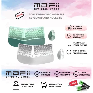 MOFII BOMI Wireless Keyboard Mouse Set Ergonomic Silent PC Laptop Office Table Gift with wristpad