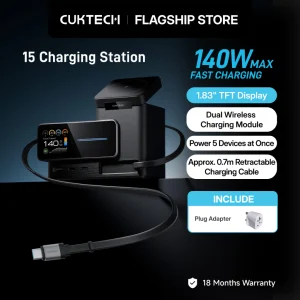 CUKTECH 140W GaN Power Station 6-in-1 Retractable Cable Magnetic Wireless Charge For MacBook Pro/Dell XPS/iP