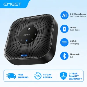 EMEET Conference Speakerphone Bluetooth 4 AI Mics 360° Voice Pickup Noise Reduction USB C Speaker Bluetooth