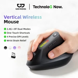 GOOJODOQ Wireless Ergonomic Vertical Mouse Bluetooth 5.0 2.4GHz Four Adjustable DPI Levels
