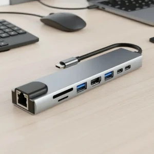 USB-C Hub 8IN1 Type C Adapter Multiport 4K HD RJ45 Ethernet USB3.0 PD Charging Port TF SD Card Reader