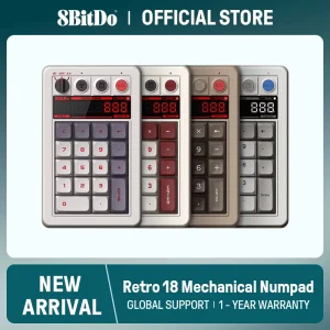 【10.15 SALE】8BitDo Retro 18 Mechanical Numpad, Supports Calculator Mode, Bluetooth/2.4G/Wired Numpad for