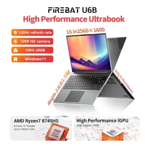 FIREBAT U6B 16-inch Laptop, AMD Ryzen 7 8745H / AMD Ryzen7 H 255, 16GB RAM, 512GB SSD, AMD Radeon 780M, Matte