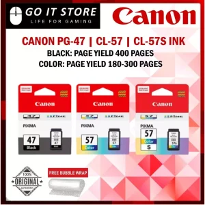 Canon PG-47 Hitam & CL-57/CL-57S Warna Original Tinta E410/E460/E470/E480/E4270/E4570/E3370 untuk Mesin Cetak