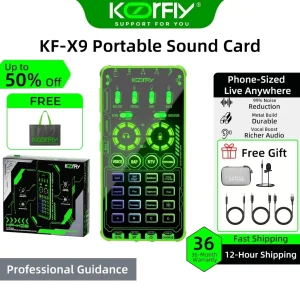 Koorfly X9 Portable Sound Card Full Set,Noise Cancelling Mixer Audio,for Mobile Phone PC Karaoke YouTube Live
