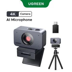 UGREEN 4K Webcam with 8MP Sensor, 30fps, AI Noise Reduction, Autofocus, Privacy Cover, Tripod & Magnetic Mount