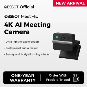 OBSBOT Meet Flip 4K 60fps Foldable Webcam AI Auto Framing PDAF Focus Dual Mic HDR for Zoom Meeting Streaming
