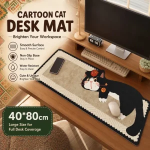 Extended Large Cute Cartoon Cat Mouse Pad Non Slip Rubber Base Desk Mat for Laptop Keyboard Office Home Gaming