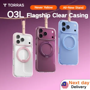 TORRAS【Satisfying Click Stand】O3L Magnetic Case For iPhone 18 17 16 Pro Max Clear Shockproof Casing Full