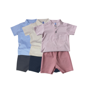 Cotton Short Sleeve Shirt & Pants Set (0-24 months) - 0-6 months, Red Brown
