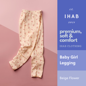 Cotton Spandex Kids Leggings (3-13yrs) - Beige Flower, 10-11 Years