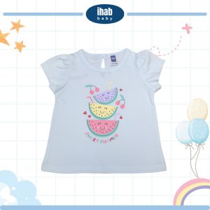Baby Girl Printed Cotton T-Shirt (0-24 months) - 0-6 months, Lt Blue