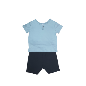 Cotton Short Sleeve Shirt & Pants Set - 18-24 months, Blue Grey