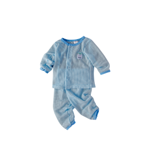 Unisex Eyelet Cotton Short Sleeve Set - 3-6 months, Blue - LSLP
