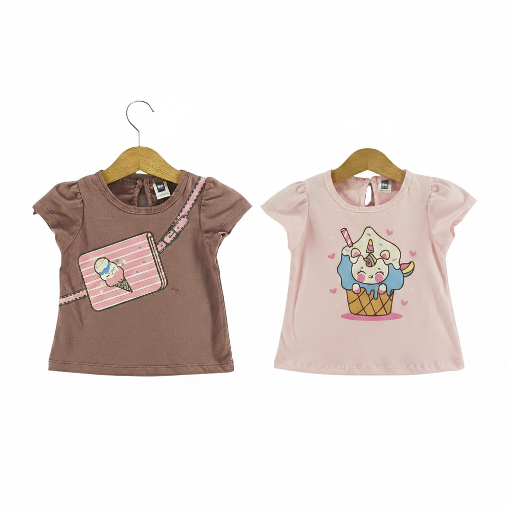 Blue & Rose Printed Cotton Girl Short Sleeve T-Shirt