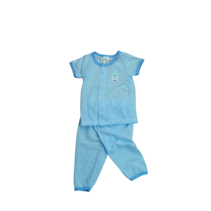 Unisex Eyelet Cotton Short Sleeve Set - 6-12 months, Blue - SSLP