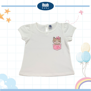 Pink Cat Print Short Sleeve T-Shirt (0-36 months) - 0-6 Months, Cream