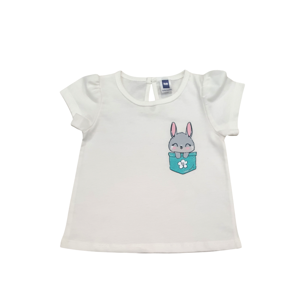 White Rabbit Print Girl Short Sleeve T-Shirt