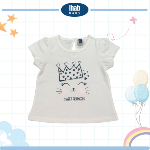 Pink Cotton Short Sleeve T-Shirt - Sweet Princess (0-36 months) - 0-6 Months, Cream