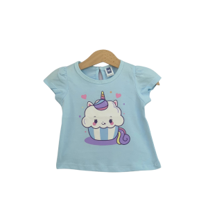 Unicorn Cup Cake Girl Short Sleeve T-Shirt - Cup Cake - Lt Blue, 18-24 Months