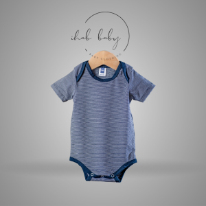 Unisex Short Sleeve Cotton Romper (0-18 months) - Dark Blue Stripe, 6-12 months
