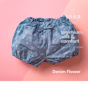 Cotton Casual Short Pants (0-24 months) - 0-6 months, Denim Flower
