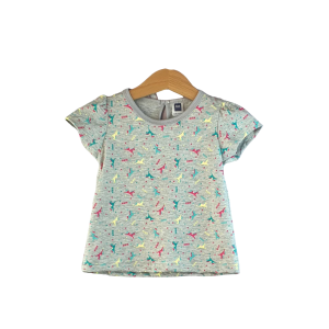 Animal Print Baby Girl Short Sleeve T-Shirt - Grey Flower, 6-12 Months