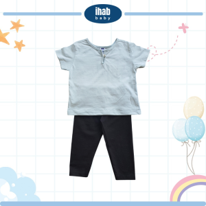 Cotton Kurta Short Sleeve Shirt & Pants Set (Baby Boy) - 0-6 months, Grey Green