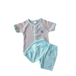 Unisex Eyelet Cotton Short Sleeve Set - 6-12 months, Grey - SSSP