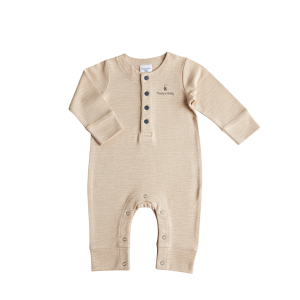 Cotton Long Sleeve Jumpsuit (0-18 months) - 0-6 month, Lt Beige