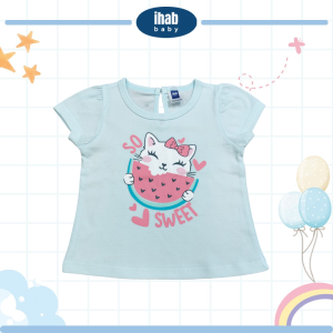 Pink Watermelon Cat Short Sleeve T-Shirt (0-36 months) - 0-6 Months, Lt Blue