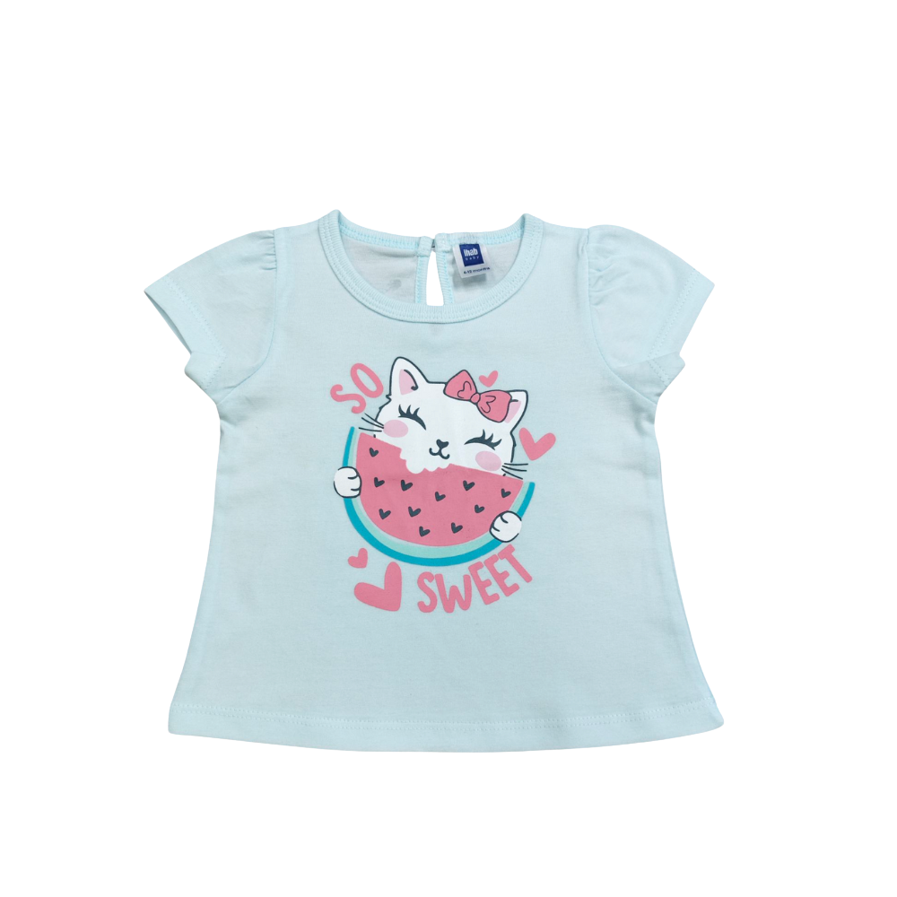 Pink Watermelon Cat Girl Short Sleeve T-Shirt - Image 2