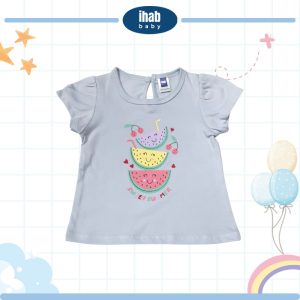 Baby Girl Printed Cotton T-Shirt (0-24 months) - 0-6 months, Lt Blue Grey