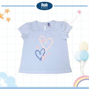Pink Love Print Short Sleeve T-Shirt (0-36 months) - 0-6 months, Lt Blue Grey