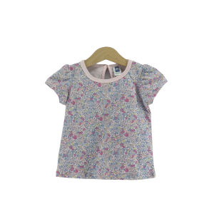 Flower Print Girl Short Sleeve T-Shirt - 0-6 Months, Lt Pink