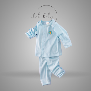 Cotton Eyelet Suit (3-18 Months) - Long Sleeve & Pants - 3-6 months, Lt Blue